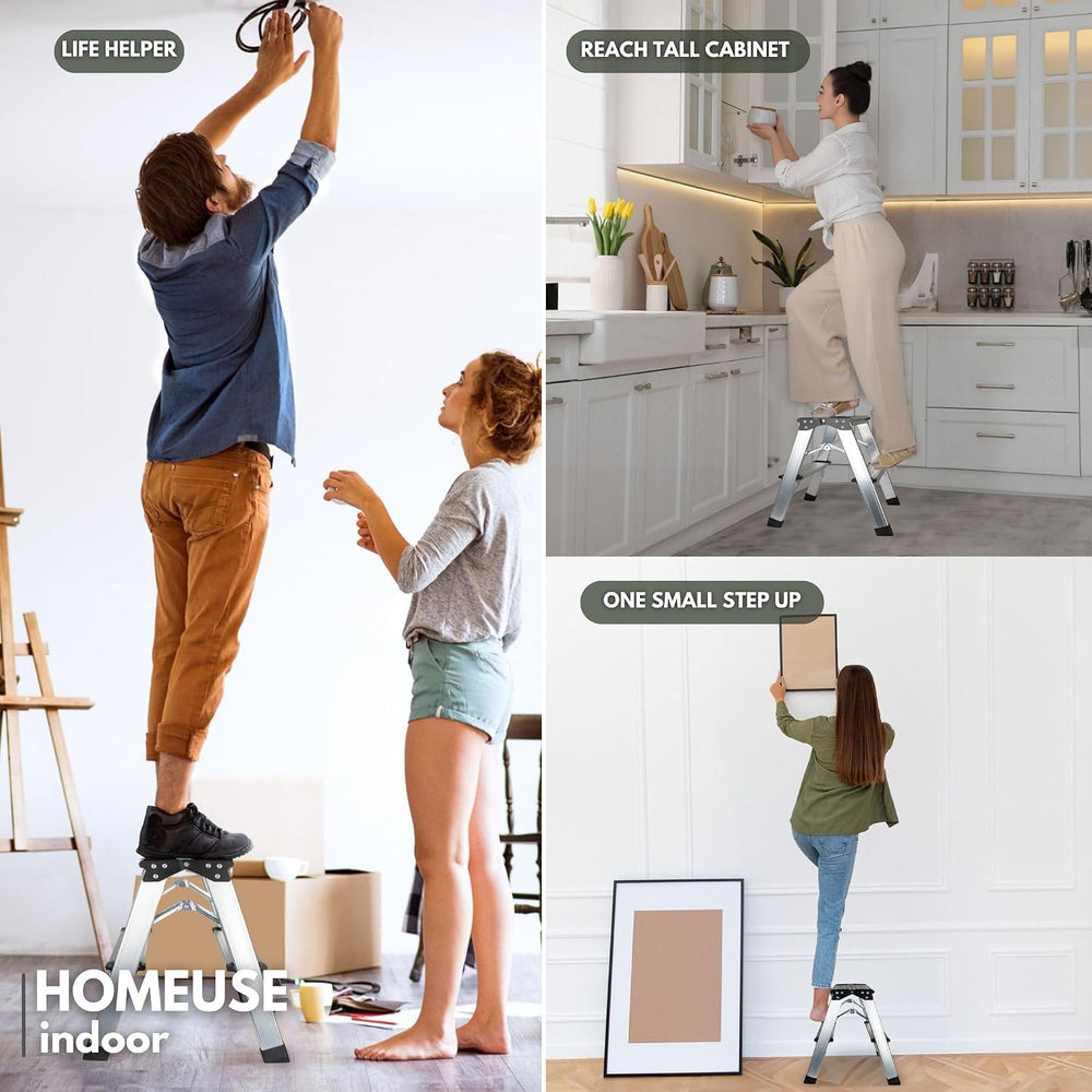 2 Step Ladder, Aluminum Folding Step Ladder, Portable Small Kitchen Step Stoo...