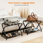 Heybly Luggage Rack for Guest Room, Pack of 2, Steel Folding Suitcase Stand with Storage Shelf for Bedroom, Hotel, Foldable Steel Frame, Guest Room 26.2" L x 14.4" W x 20.5" H, Black HLR004B2