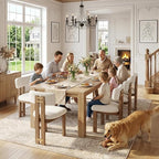 HNY Modern Farmhouse Boucle Dining Chairs Set of 6, White Sherpa Fabric Upholstered Dining Room Kitchen Chairs with Natural Wood Frame & Curved-Back, Armless Accent Wood Chairs for Dining Living Room