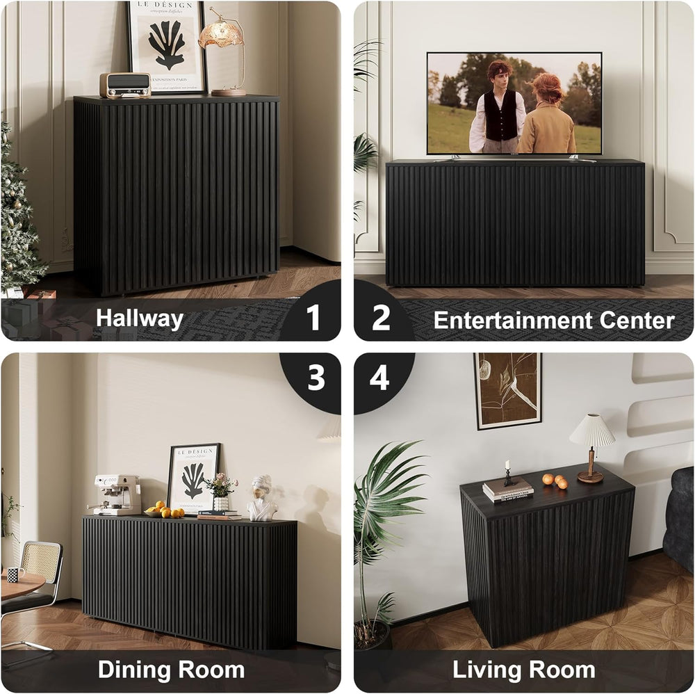 Rophefx Fluted Sideboard Cabinet, 63" Buffet Cabinet with Storage, Crede...