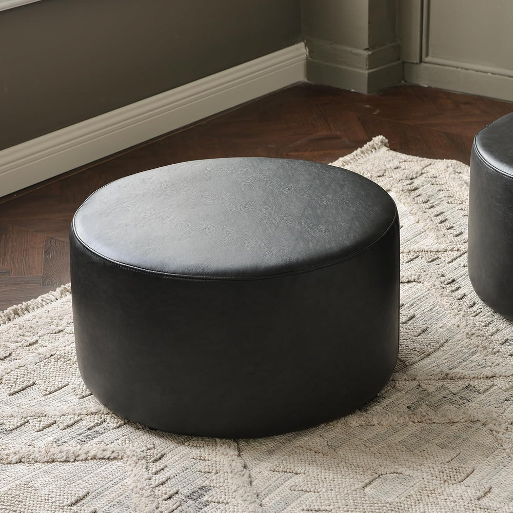 KINWELL Modern Faux Leather Round Upholstered Ottoman, Multi-Functional Sofa ...