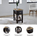 Signature Design by Ashley Drazmine Casual 1 Drawer Chair Side End Table with USB Charging Ports, 1 Lower Shelf and Power Cord, Light Brown & Black