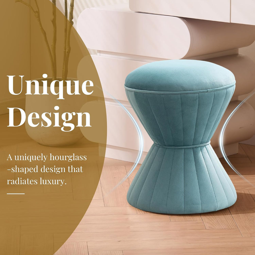 Multifunction Velvet Ottoman, Upholstered Vanity Stool Chair, Sturdy Round Fo...