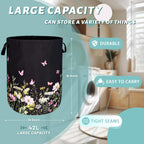 Beautiful Flowers Laundry Hamper With Handles Foldable Oxford Cloth Butterfly Tote Bag Floral Colorful Laundry Basket Clothes Toy Storage Bucket 18.9"x16.5" For Bathroom/Laundry/Bedroom