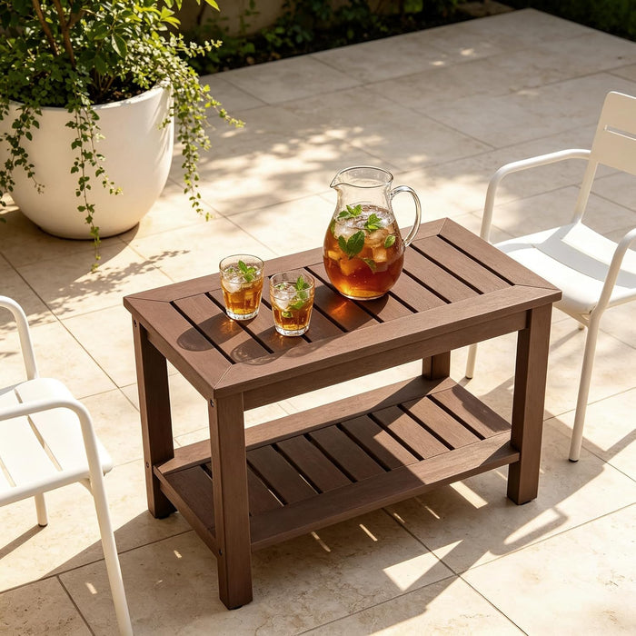 Psilvam 28" Poly Lumber Outdoor Patio Coffee Table with Storage Shelf,Brown