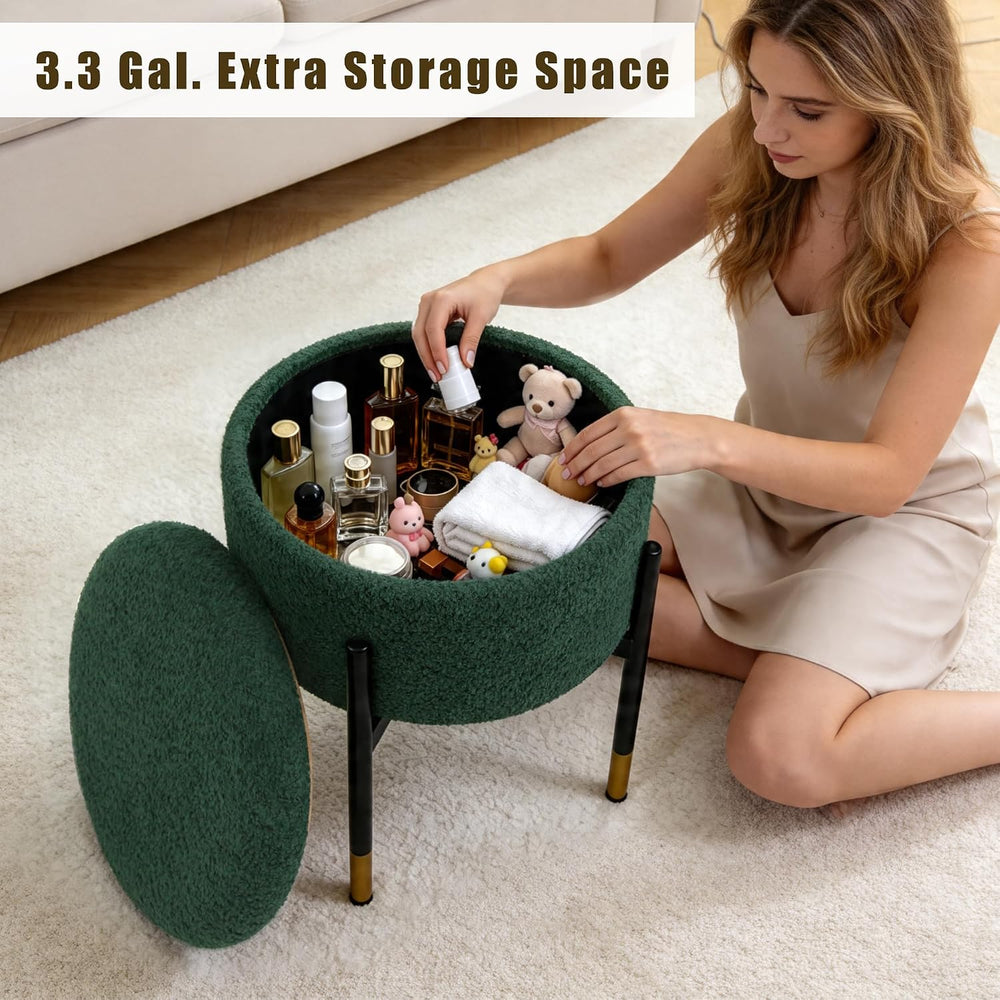 Round Ottoman with Storage,Soft Velvet Vanity Stool,Ottoman Coffee Table with...
