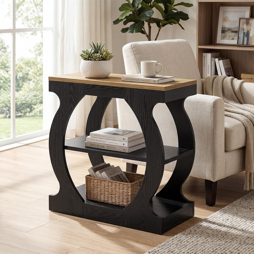 Tribesigns End Table with 3-Tier Storage, Narrow Side Table with Curved Frame...