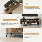 Smuxee Walnut TV Stand with Fluted Diamond Doors, 55.12" Mid Century Modern TV Media Console for TVs up to 65", TV Cabinet with Adjustable Shelf & 2 Cabinets for Living Room