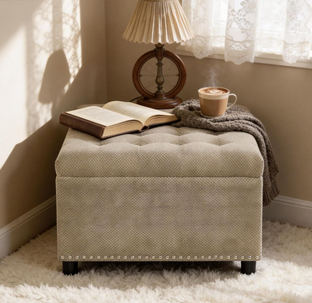 Oversized Square Ottoman with Storage for Living Room, Upholstered Fabric Tuf...