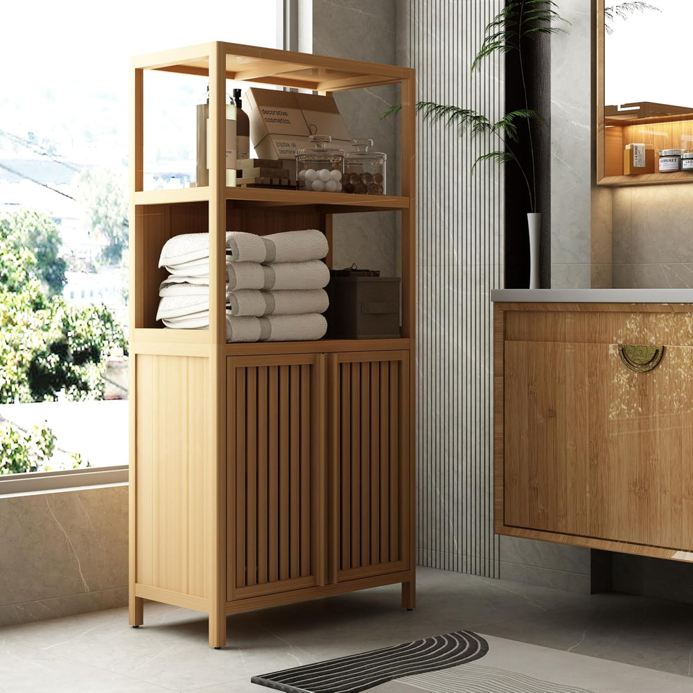 Tall Pantry Storage Cabinet, Bookcase Display Cabinet with Rattan Doors and S...