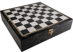 17" High Gloss Chess Storage Board Chest W/ 2 Drawers Black and White Faux Marble Color