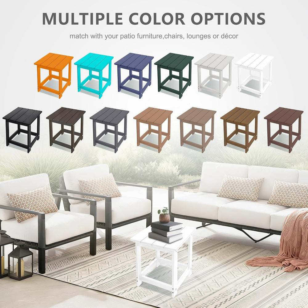 LZRS Patio Side Table, Heavy Duty HDPE Outdoor End Table with Wood Texture, W...