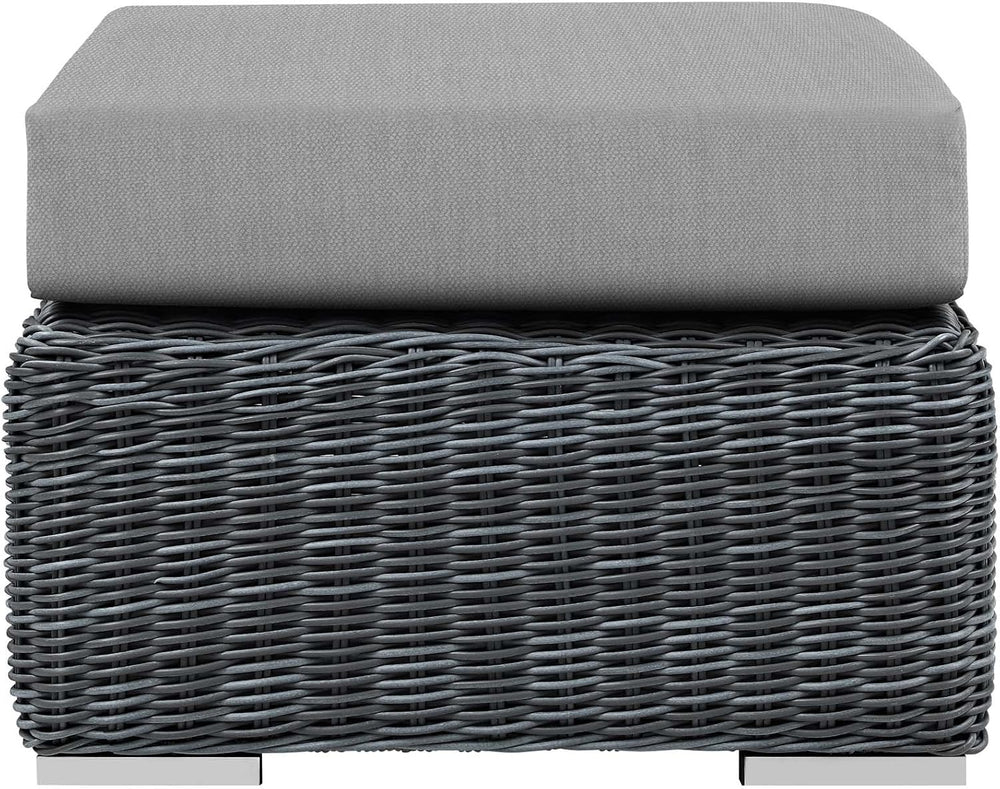 Modway Summon Wicker Rattan Outdoor Patio Sunbrella Square Ottoman in Canvas ...