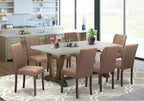 East West Furniture V797AB747-9 9 Piece Dining Table Set Includes a Rectangle Kitchen Table with V-Legs and 8 Light Sable Linen Fabric Upholstered Chairs, 40x72 Inch, Multi-Color