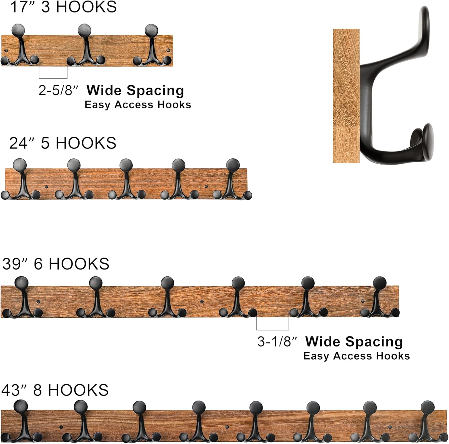 SKOLOO 17-Inch Natural Wood Coat Rack Wall Mount with 3 Triple Hooks - Ideal for Family Entrances, Classrooms, and Pet Supplies Storage - Perfect Coat Hooks for Wall