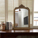 Distressed Vintage Gold Wall Mirror - 24x36 inch, Large Antique Fireplace Mantle Mirror, Baroque Ornate Decorative Bathroom Mirror | Solid Wood Pine