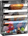 Wall File Organizer Holder Mesh Hanging Paper Document Holder,Vertical 6 Pocket Tier for Office Home, Black