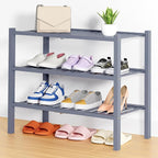 Smiry Shoe Rack, 3 Tier Thick Bamboo Shoe Organizer, Stackable Free Standing Wooden Shoe Storage Shelf for Closet, Entryway, Front Door Entrance, Grey