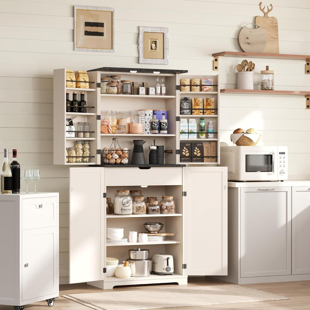 COSIEST 72'' Kitchen Pantry Cabinet, Tall Kitchen Storage Cabinet wit...