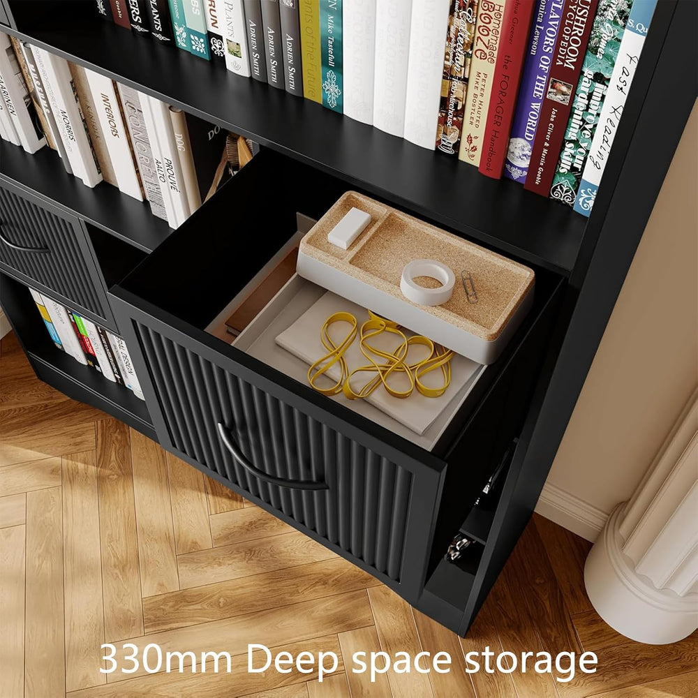 Tall Bookshelf with Drawers, 70" Modern Bookcase with Adjustable Storage...