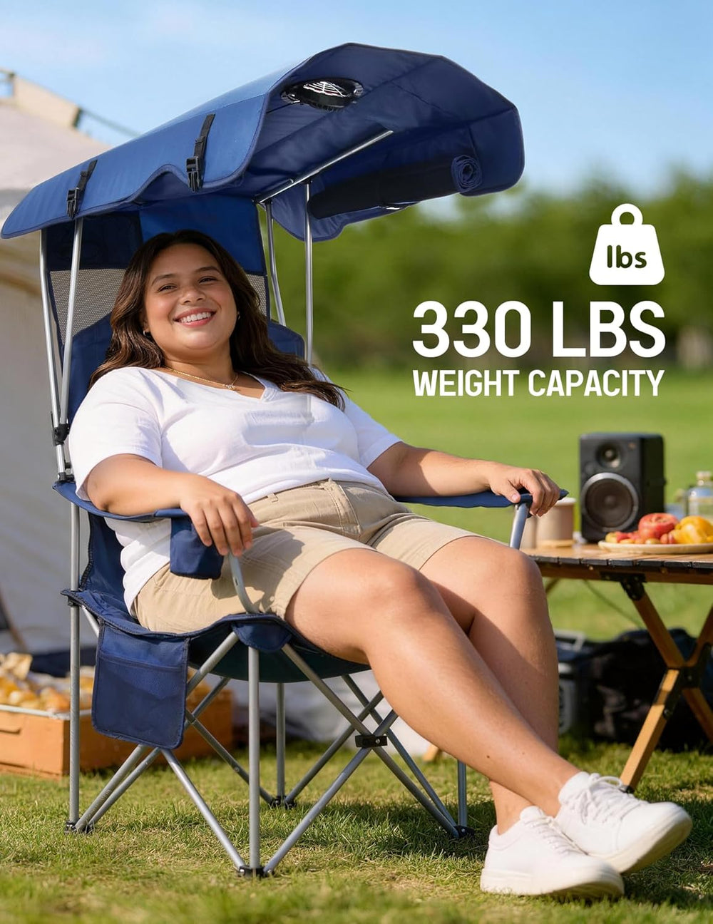 East Oak Camping Chair with Canopy & Fan, 25" High Back Canopy Chair...