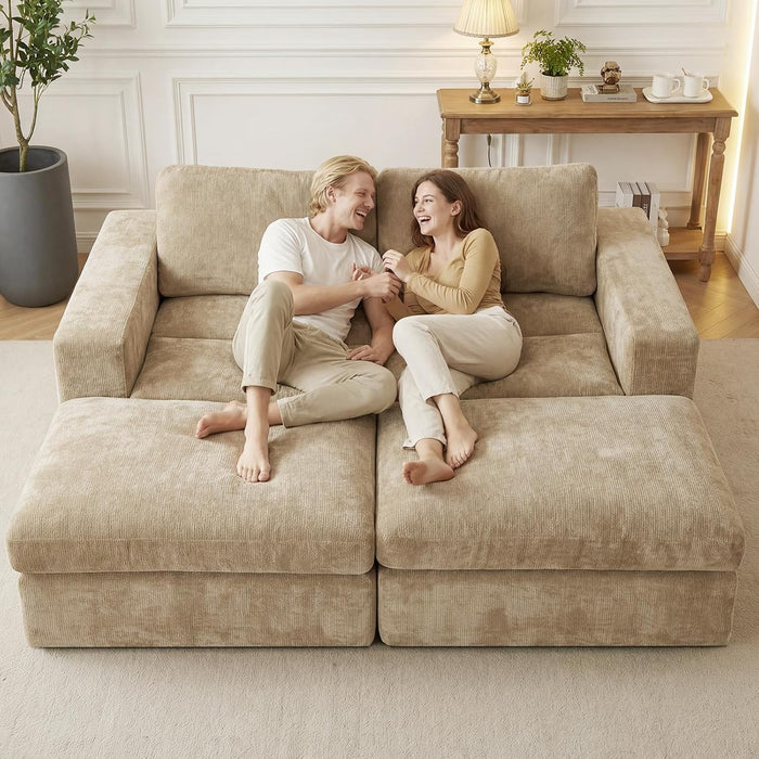 81" Modular Sectional Sofa Bed, Boneless Cloud Loveseat Couch,Khaki