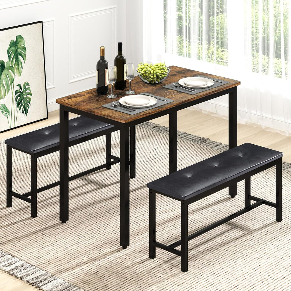 Rovibek Dining Room Table Bench Set for 4, Modern Space Saving Kitchen Table ...