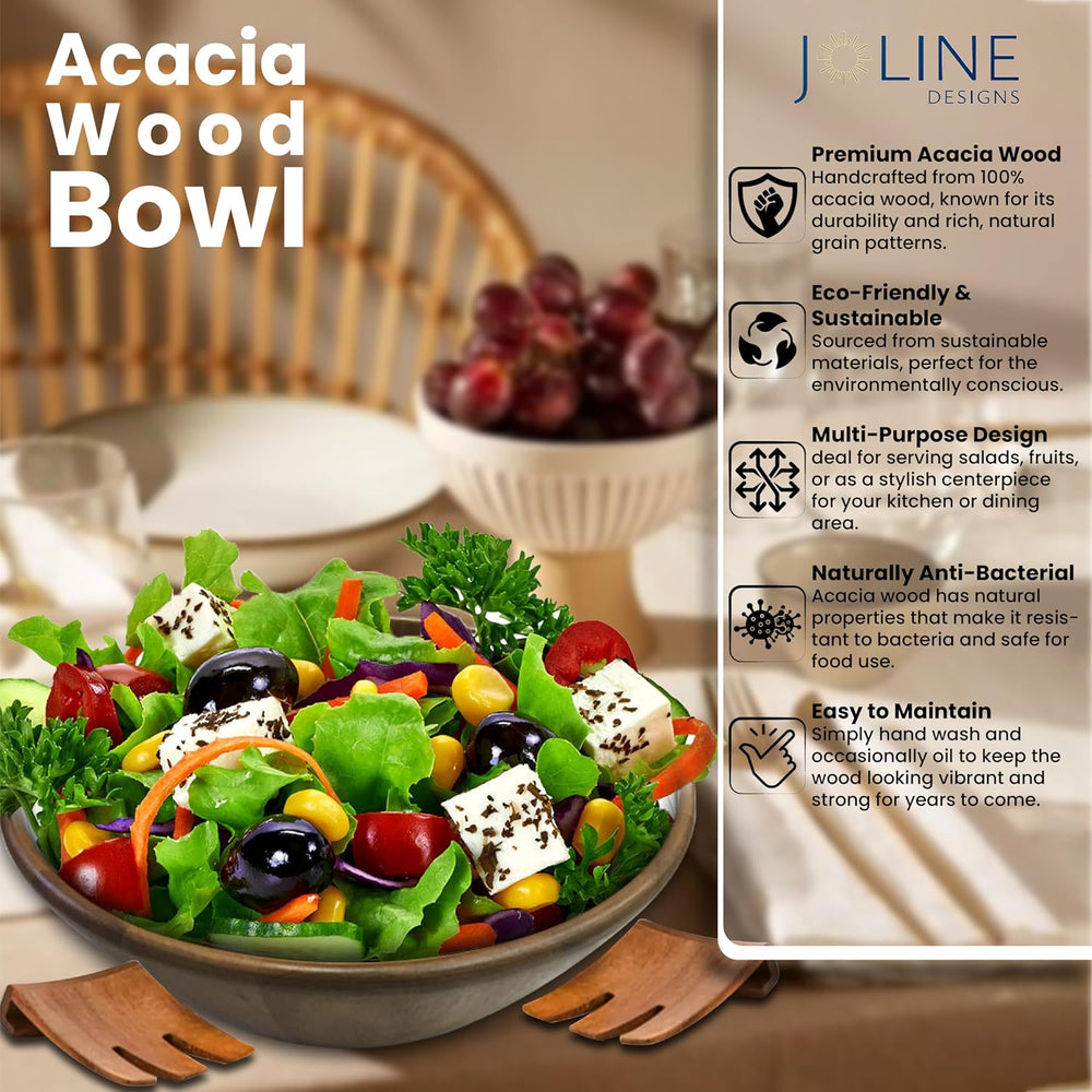 Acacia Wood Salad Serving Bowl Set – Large Wooden Bowl with Forks for Salads,...
