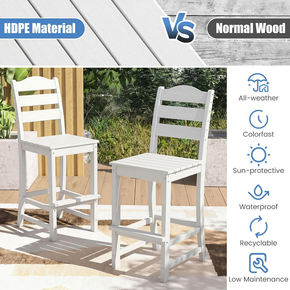 Tangkula Patio HDPE Barstool, Outdoor High Top Bar Chair w/Backrest & Foo...