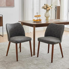 Dining Chair Set of 2, Leather Upholstered Dining Chair with Wood Legs, Wing Backrest, Wooden Kitchen Chair, Kitchen Chairs with Thick Cushions for Dining Room, Living Room, Dark Grey