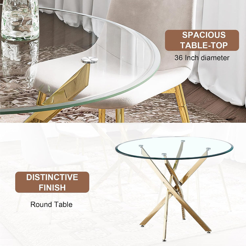 Glass Dining Table Set for 4 with Chairs, Modern 5 Piece Dining Room Set with...