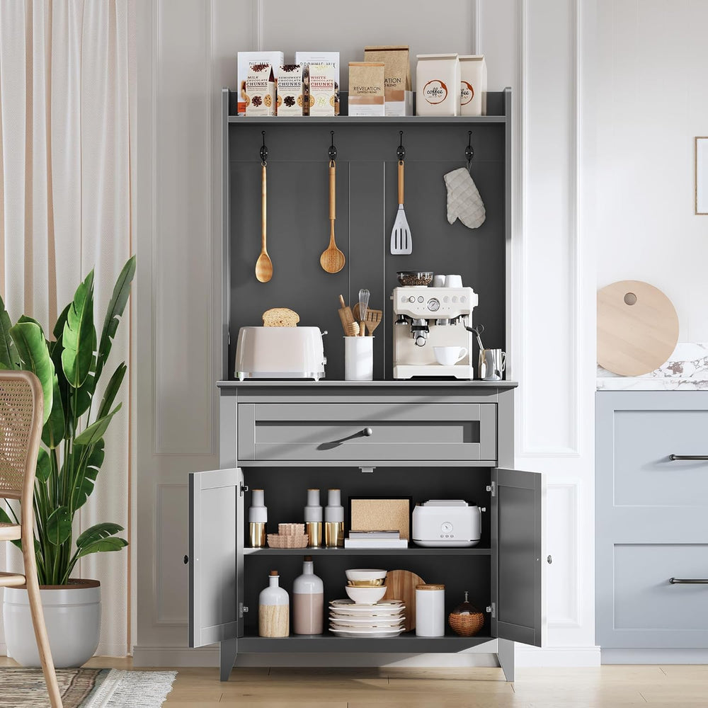 GarveeHome 63'' Pantry Cabinet with 4 Hooks, Kitchen Storage Cabinet ...