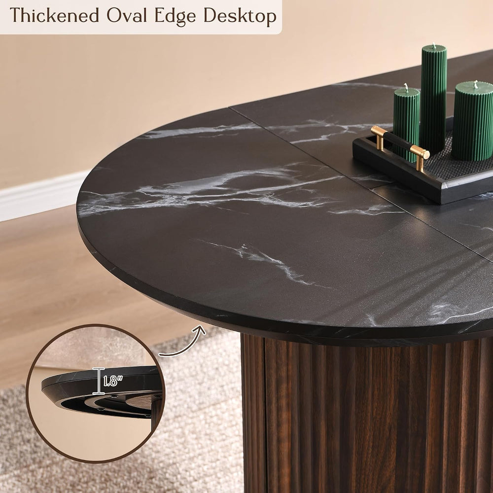 T4TREAM Fluted 63" Oval Dining Table for Kitchen Living Room, Walnut&amp...