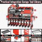 Metal Power Tool Organizer Rack Wall Mount, Garage Tool Drill Storage Shelves with Screwdriver Plier Holder (Red, 8 Drills Holder)