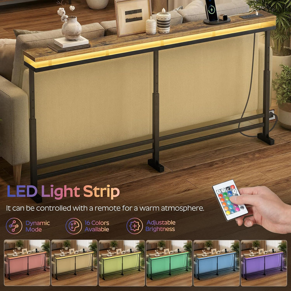 YATINEY 70.9" Behind Couch Table with LED Lights, Narrow Console Table w...