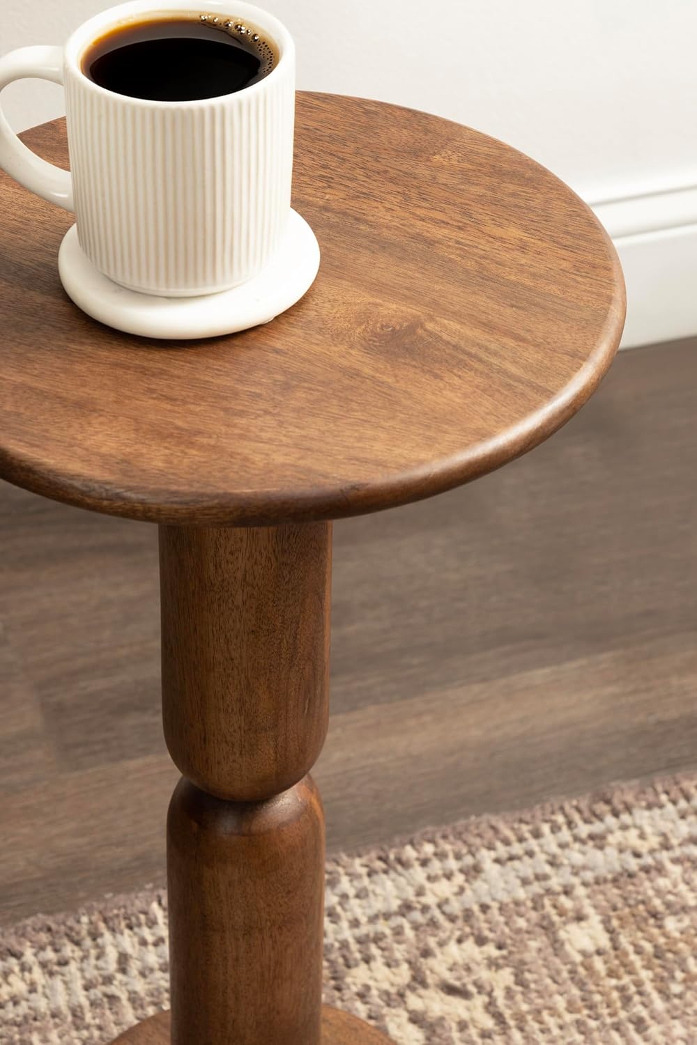 Kate and Laurel Macron Modern Mango Wood Round Side Table, 12 x 12 x 22, Waln...