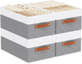 Storage Basket for Shelves, Closet Bin with Handles, 18.5×11×7.9inch Open Foldable Baskets, Fabric Containers Clothes Boxes for Organizing, White and Grey, 4-Pack