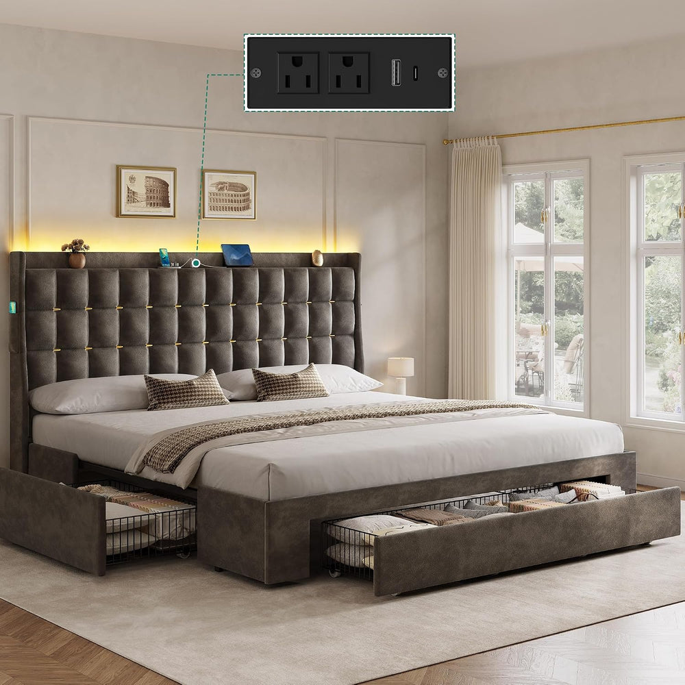 YITAHOME King Size Bed Frame with 3 Storage Drawers and RGB LED Lights