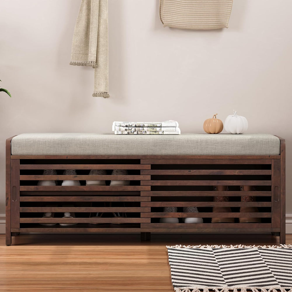 Merax Multipurpose Entryway Storage Bench with Shutter Doors, 43.3" Wood...