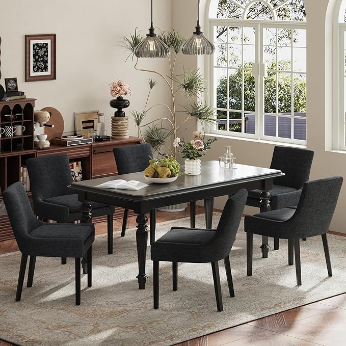 Modern Dining Chairs Set of 6, Upholstered Corduroy Dining Room Chairs with W...