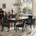 Modern Dining Chairs Set of 6, Upholstered Corduroy Dining Room Chairs with Wood Legs, Mid-Back Padded Kitchen Side Chairs for Dining Room, Black