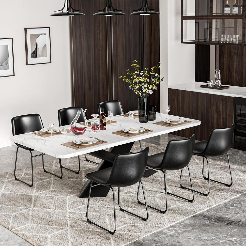 Dining Chairs Set of 6, 18 Inch Kitchen Chairs with Back, Faux Leather Armles...