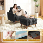 Vesgantti 38.5" Accent Chair with Movable Ottoman, Comfy Corduroy Armchair with Spring Cushion, Reading Chair with Ottoman, Modern Single Sofa for Living Room, Bedroom and Apartment, Black