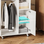 Rolling Ironing Board with Storage Cabinet, Multipurpose Wooden Ironing Cabinet with Wheels, Ironing Table with Heat-Resistant Sponge