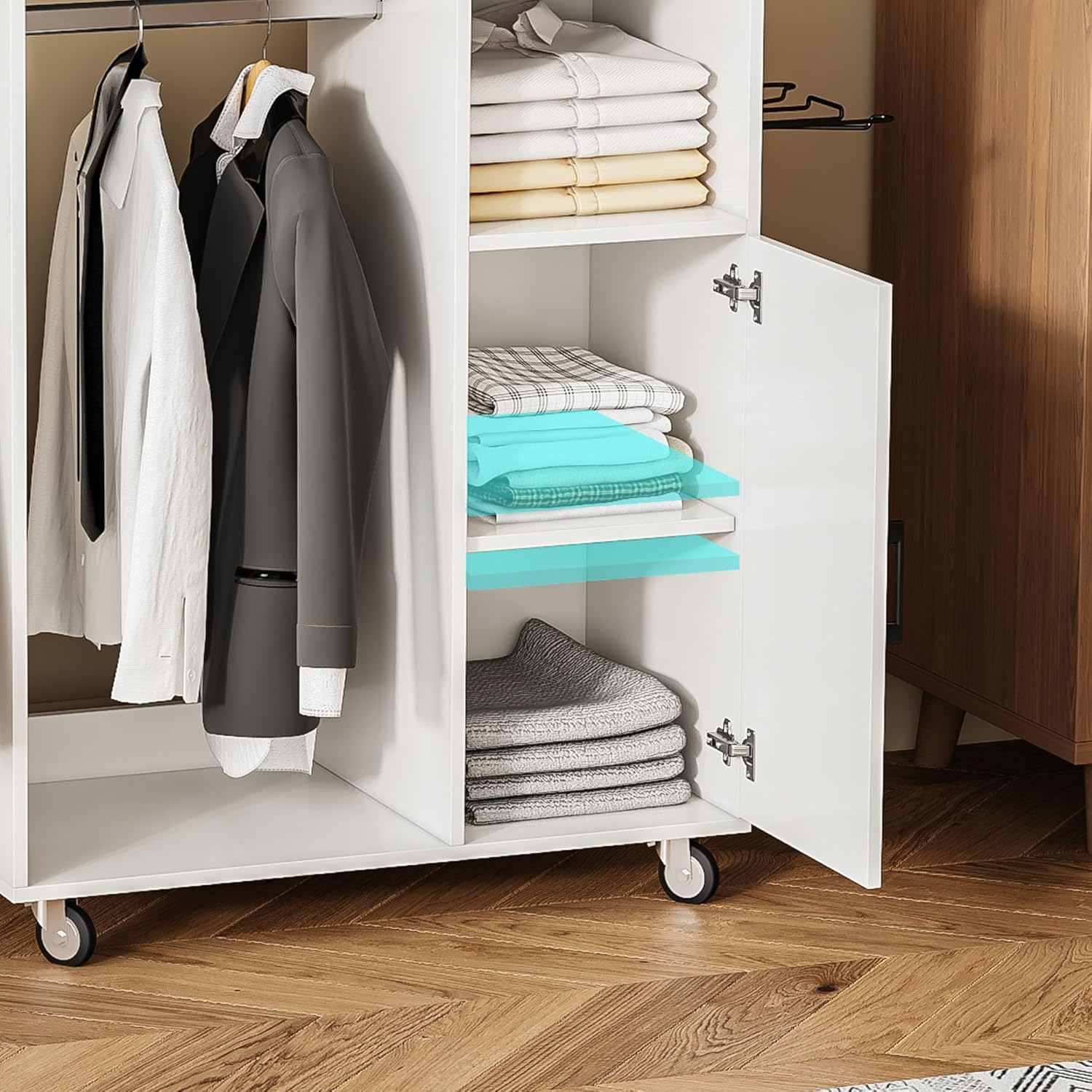 Rolling Ironing Board with Storage Cabinet, Multipurpose Wooden Ironing Cabinet with Wheels, Ironing Table with Heat-Resistant Sponge
