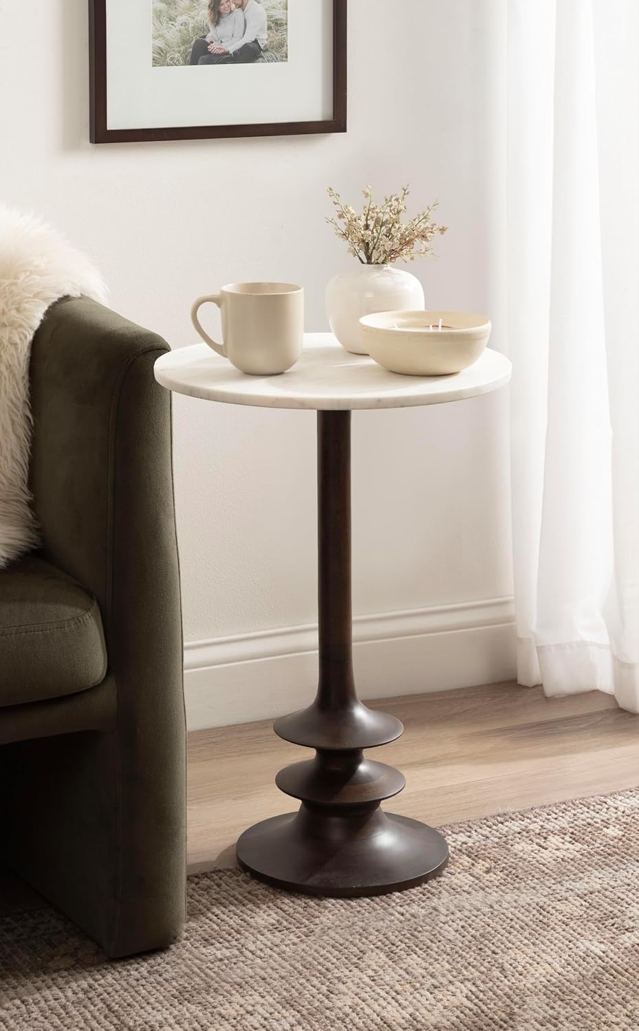 Kate and Laurel Squires Modern Marble Round Side Table, 16 x 16 x 24, White M...