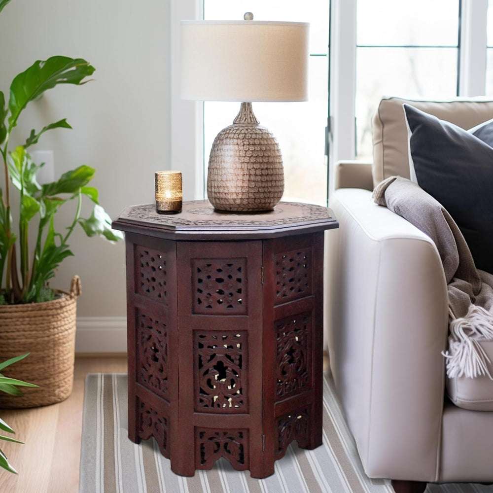 COTTON CRAFT Solid Wood End Table - Hand Carved Folding Accent Side Table