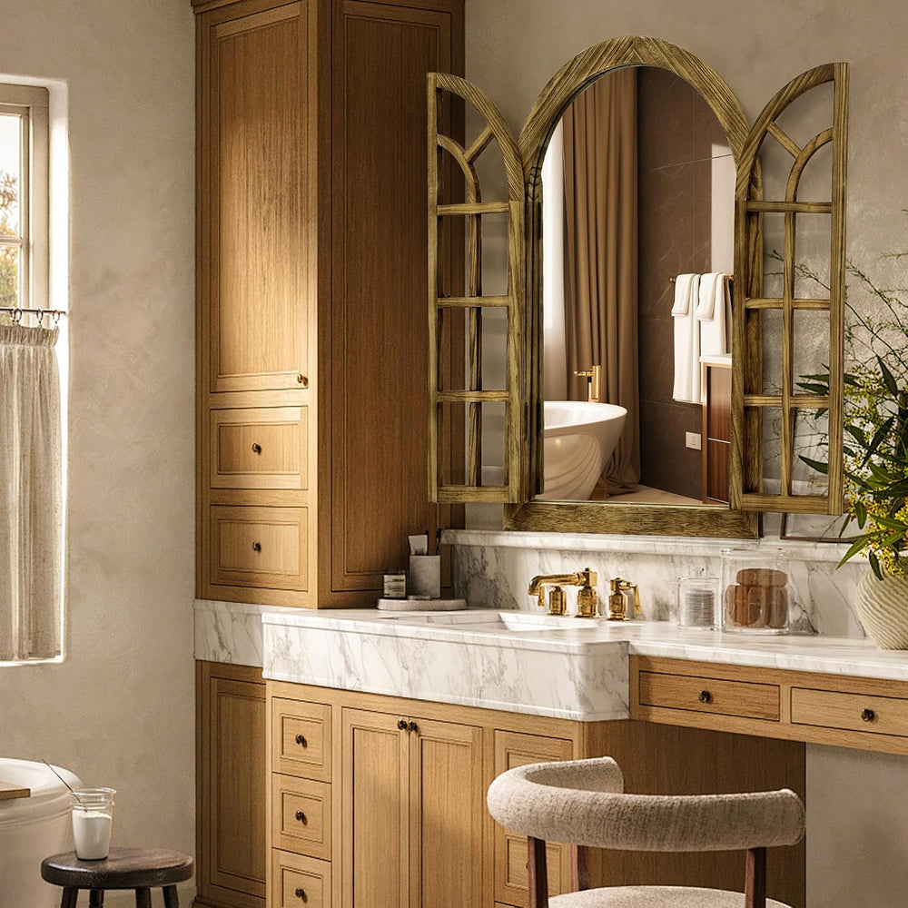 Window Mirrors for Wall Decor -Arched Wall Mirror Farmhouse Wood