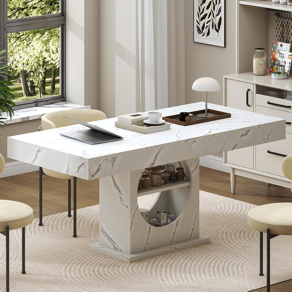 Dining Table for 4-6 People, 55 Inches Dinner Table with Drawers and Open Sto...