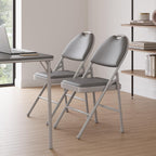 IDEALHOUSE 4 Pack Folding Chairs with PU Leather Padded Cushion, 350Lbs Capacity, Lightweight Ergonomic Design, Metal Frame, Indoor Outdoor Portable Stackable Seats for Home Office Party Events, Gray